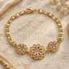 Oro Laminado Fancy Bracelet, Gold Filled Style Flower Design, with Ruby and White Cubic Zirconia, Polished, Golden Finish, 03.233.0045.08 (04 MM Thickness, 8 Inches Length)