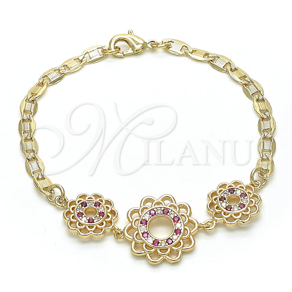 Gold Filled Bracelet — Fancy Bracelet Flower Design with Ruby and White — main product view — SKU 131877 | Oro Laminado brazalete — elegante Bracelet flor diseño with Ruby and blanco — SKU 131877