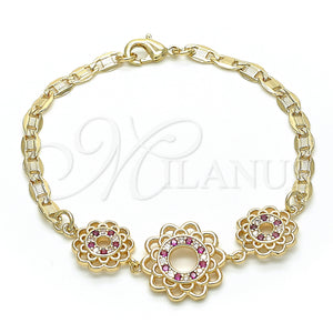 Gold Filled Bracelet — Fancy Bracelet Flower Design with Ruby and White — main product view — SKU 131877 | Oro Laminado brazalete — elegante Bracelet flor diseño with Ruby and blanco — SKU 131877