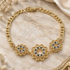 Oro Laminado Fancy Bracelet, Gold Filled Style Flower Design, with Black and White Cubic Zirconia, Polished, Golden Finish, 03.233.0046.08 (04 MM Thickness, 8 Inches Length)