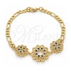 Oro Laminado Fancy Bracelet, Gold Filled Style Flower Design, with Black and White Cubic Zirconia, Polished, Golden Finish, 03.233.0046.08 (04 MM Thickness, 8 Inches Length)