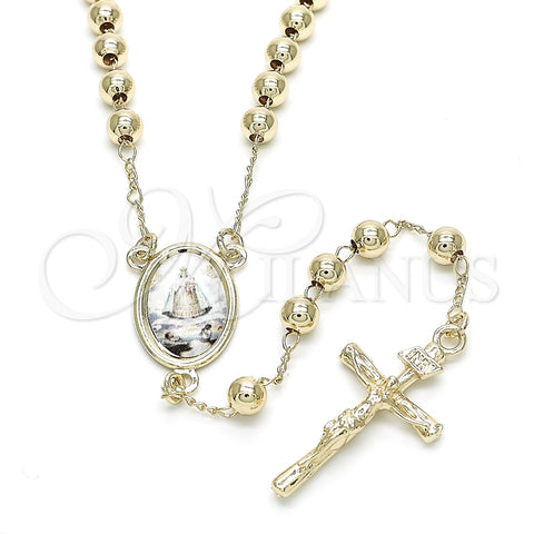 Oro Laminado Medium Rosary, Gold Filled Style Caridad del Cobre and Crucifix Design, Polished, Golden Finish, 09.253.0034.24