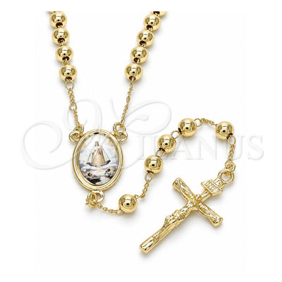 Oro Laminado Medium Rosary, Gold Filled Style Caridad del Cobre and Crucifix Design, Polished, Golden Finish, 09.253.0034.24