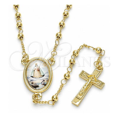 Oro Laminado Thin Rosary, Gold Filled Style Caridad del Cobre and Crucifix Design, Polished, Golden Finish, 09.253.0035.20