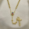Oro Laminado Medium Rosary, Gold Filled Style San Lazaro and Crucifix Design, Polished, Golden Finish, 09.253.0036.24