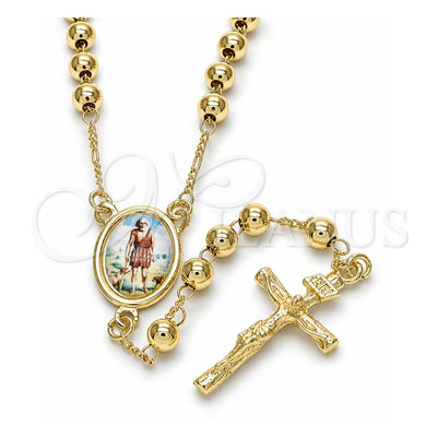 Oro Laminado Medium Rosary, Gold Filled Style San Lazaro and Crucifix Design, Polished, Golden Finish, 09.253.0036.24