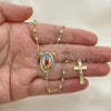 Oro Laminado Thin Rosary, Gold Filled Style San Lazaro and Crucifix Design, Polished, Golden Finish, 09.253.0037.20