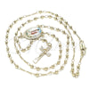 Oro Laminado Thin Rosary, Gold Filled Style San Lazaro and Crucifix Design, Polished, Golden Finish, 09.253.0037.20
