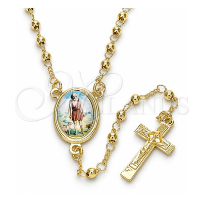 Oro Laminado Thin Rosary, Gold Filled Style San Lazaro and Crucifix Design, Polished, Golden Finish, 09.253.0037.20