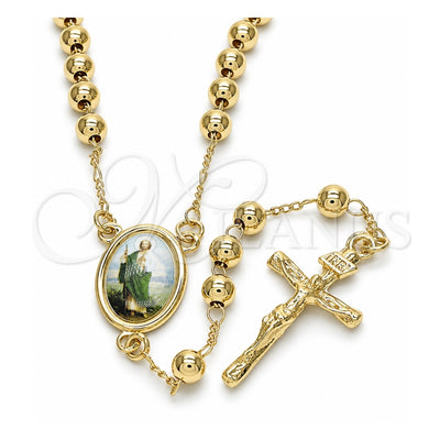Oro Laminado Medium Rosary, Gold Filled Style San Judas and Crucifix Design, Polished, Golden Finish, 09.253.0038.24