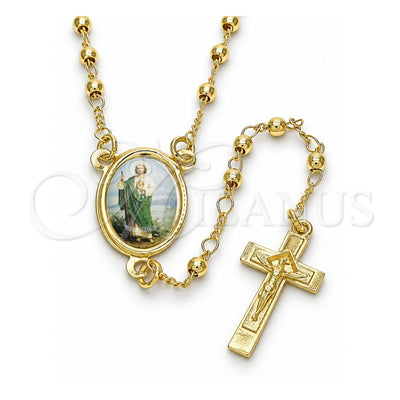 Oro Laminado Thin Rosary, Gold Filled Style San Judas and Crucifix Design, Polished, Golden Finish, 09.253.0039.20