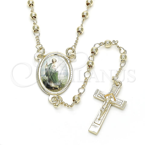 Oro Laminado Thin Rosary, Gold Filled Style San Judas and Crucifix Design, Polished, Golden Finish, 09.253.0039.20
