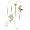 Oro Laminado Long Earring, Gold Filled Style Dolphin Design, with White and White Cubic Zirconia, Polished, Golden Finish, 02.210.0333
