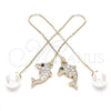 Oro Laminado Long Earring, Gold Filled Style Dolphin Design, with White and White Cubic Zirconia, Polished, Golden Finish, 02.210.0333