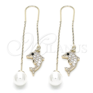 Gold Filled Ring — Long Earring Dolphin Design with White and White — main product view — SKU 131930 | Oro Laminado anillo — Long Earring Dolphin diseño with blanco and blanco — SKU 131930