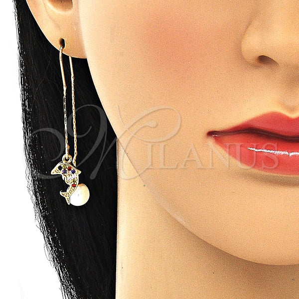 Gold Filled Ring — Threader Earring Dolphin Design with Multicolor Cubic Zirconia — alternate product view — SKU 131931 | Oro Laminado anillo — Threader Earring Dolphin diseño with Multicolor Cubic Zirconia — SKU 131931
