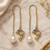 Oro Laminado Threader Earring, Gold Filled Style Dolphin Design, with Multicolor Cubic Zirconia, Polished, Golden Finish, 02.210.0333.1