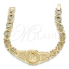 Oro Laminado Fancy Bracelet, Gold Filled Style Divino NiÃ±o and Heart Design, Diamond Cutting Finish, Golden Finish, 03.100.0063.07 (08 MM Thickness, 7 Inches Length)