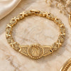Oro Laminado Fancy Bracelet, Gold Filled Style Divino NiÃ±o and Heart Design, Diamond Cutting Finish, Golden Finish, 03.100.0063.07 (08 MM Thickness, 7 Inches Length)