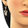 Oro Laminado Earring and Pendant Adult Set, Gold Filled Style Little Girl Design, with White Cubic Zirconia, Polished, Golden Finish, 10.210.0116