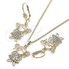 Oro Laminado Earring and Pendant Adult Set, Gold Filled Style Little Girl Design, with White Cubic Zirconia, Polished, Golden Finish, 10.210.0116