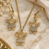Oro Laminado Earring and Pendant Adult Set, Gold Filled Style Little Girl Design, with White Cubic Zirconia, Polished, Golden Finish, 10.210.0116