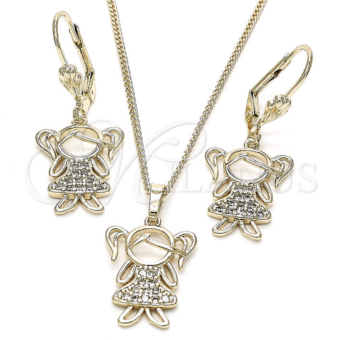 Oro Laminado Earring and Pendant Adult Set, Gold Filled Style Little Girl Design, with White Cubic Zirconia, Polished, Golden Finish, 10.210.0116