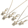 Oro Laminado Earring and Pendant Adult Set, Gold Filled Style Little Girl Design, with White Cubic Zirconia, Polished, Golden Finish, 10.210.0116