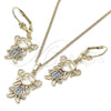 Oro Laminado Earring and Pendant Adult Set, Gold Filled Style Little Girl Design, with Multicolor Cubic Zirconia, Polished, Golden Finish, 10.210.0116.1