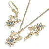 Oro Laminado Earring and Pendant Adult Set, Gold Filled Style Little Girl Design, with Multicolor Cubic Zirconia, Polished, Golden Finish, 10.210.0116.1