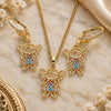 Oro Laminado Earring and Pendant Adult Set, Gold Filled Style Little Girl Design, with Multicolor Cubic Zirconia, Polished, Golden Finish, 10.210.0116.1