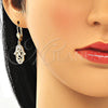 Oro Laminado Earring and Pendant Adult Set, Gold Filled Style Hand of God Design, with White Cubic Zirconia, Polished, Golden Finish, 10.210.0118