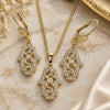 Oro Laminado Earring and Pendant Adult Set, Gold Filled Style Judaica and Hand of God Design, with White Cubic Zirconia, Polished, Golden Finish, 10.210.0118