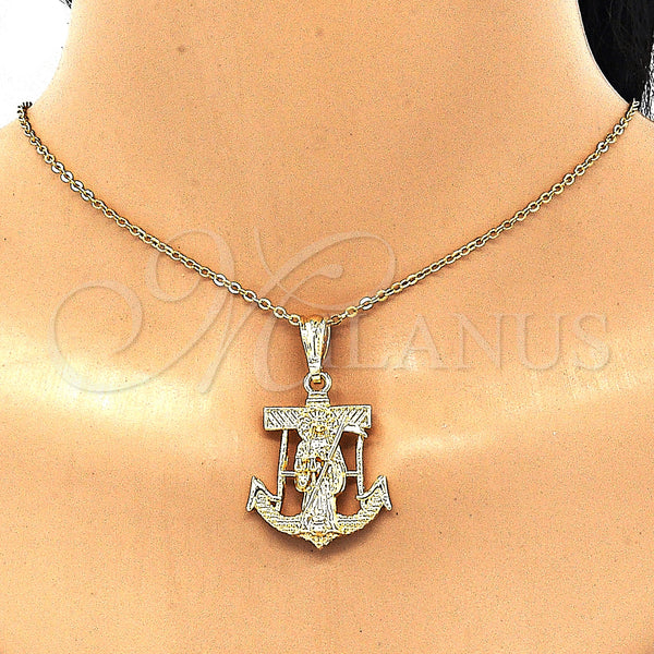 Gold Filled Pendant — Religious Pendant Santa Muerte and Anchor Design Polished — alternate product view — SKU 131948 | Oro Laminado dije — Religious Pendant Santa Muerte and Anchor diseño pulido — SKU 131948