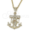 Oro Laminado Religious Pendant, Gold Filled Style Santa Muerte and Anchor Design, Polished, Golden Finish, 05.351.0070