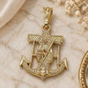 Oro Laminado Religious Pendant, Gold Filled Style Santa Muerte and Anchor Design, Polished, Golden Finish, 05.351.0070