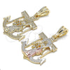 Oro Laminado Religious Pendant, Gold Filled Style Santa Muerte and Anchor Design, Polished, Golden Finish, 05.351.0070