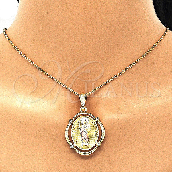 Gold Filled Pendant — Religious Pendant San Judas Design with White Crystal — alternate product view — SKU 131951 | Oro Laminado dije — Religious Pendant San Judas diseño with cristal blanco — SKU 131951