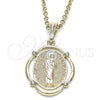 Oro Laminado Religious Pendant, Gold Filled Style San Judas Design, with White Crystal, Polished, Tricolor, 05.351.0073