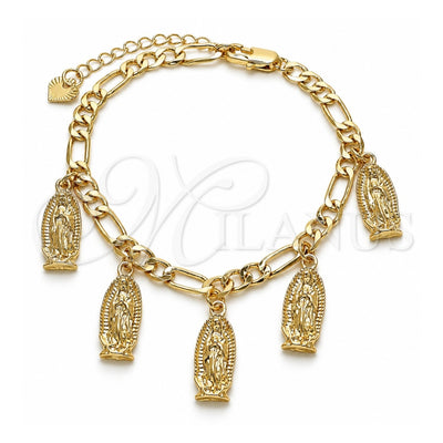 Oro Laminado Charm Bracelet, Gold Filled Style Guadalupe Design, Polished, Golden Finish, 03.351.0085.07 (05 MM Thickness, 7 Inches Length)