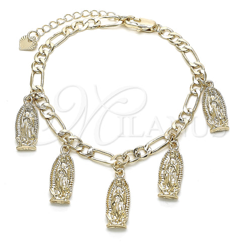 Oro Laminado Charm Bracelet, Gold Filled Style Guadalupe Design, Polished, Golden Finish, 03.351.0085.07 (05 MM Thickness, 7 Inches Length)