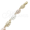 Oro Laminado Fancy Bracelet, Gold Filled Style Elephant Design, Polished, Tricolor, 03.351.0086.1.08 (09 MM Thickness, 8 Inches Length)