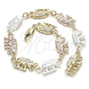 Oro Laminado Fancy Bracelet, Gold Filled Style Elephant Design, Polished, Tricolor, 03.351.0086.1.08 (09 MM Thickness, 8 Inches Length)