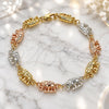 Oro Laminado Fancy Bracelet, Gold Filled Style Elephant Design, Polished, Tricolor, 03.351.0086.1.08 (09 MM Thickness, 8 Inches Length)