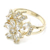 Oro Laminado Multi Stone Ring, Gold Filled Style Flower Design, with White Cubic Zirconia, Polished, Golden Finish, 01.210.0092.06 (Size 6)