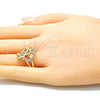 Oro Laminado Multi Stone Ring, Gold Filled Style Flower Design, with White Cubic Zirconia, Polished, Golden Finish, 01.210.0092.07 (Size 7)