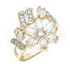 Oro Laminado Multi Stone Ring, Gold Filled Style Flower Design, with White Cubic Zirconia, Polished, Golden Finish, 01.210.0092.07 (Size 7)