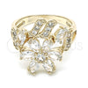 Oro Laminado Multi Stone Ring, Gold Filled Style Flower Design, with White Cubic Zirconia, Polished, Golden Finish, 01.210.0092.08 (Size 8)