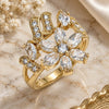 Oro Laminado Multi Stone Ring, Gold Filled Style Flower Design, with White Cubic Zirconia, Polished, Golden Finish, 01.210.0092.08 (Size 8)