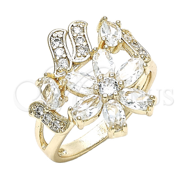 Gold Filled Ring — Multi Stone Ring Flower Design with White Cubic — main product view — SKU 131968 | Oro Laminado anillo — Multi Stone Ring flor diseño with blanco Cubic — SKU 131968